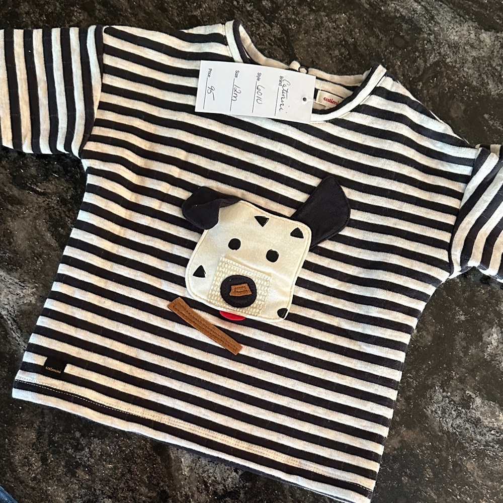 Catimini Black and White Striped Sweater/Shirt with Bear Applique